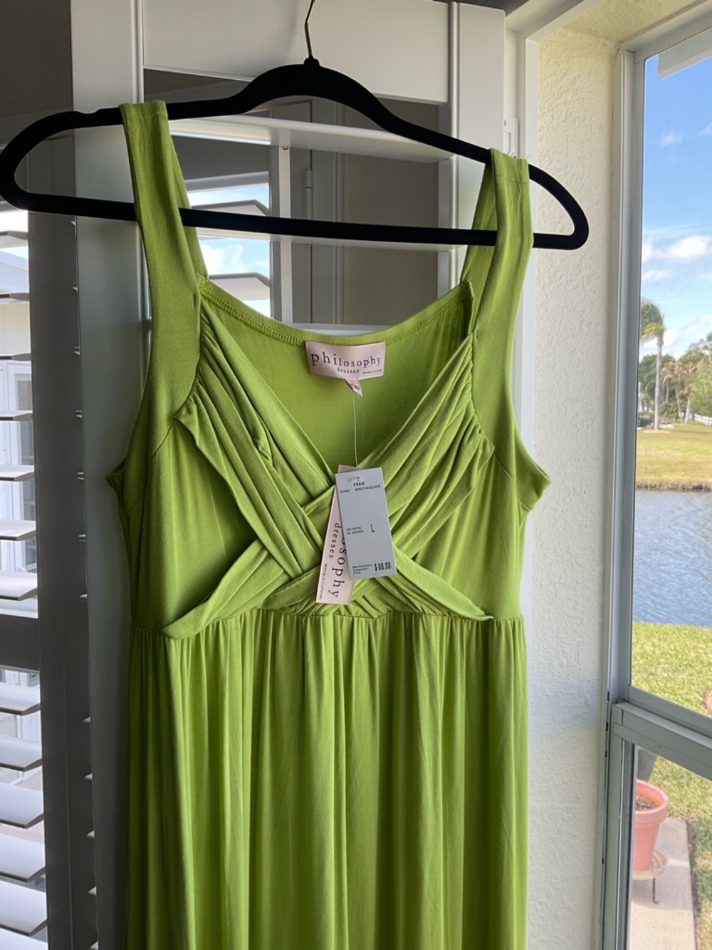 NWT Philosophy Crisscross Bodice Sleeveless Maxi Dress, Lime Green, Large - Picture 2 of 7
